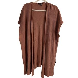 EILEEN FISHER Open Front Ribbed Knit Long Cardigan Duster Rust 3X Cottage Core